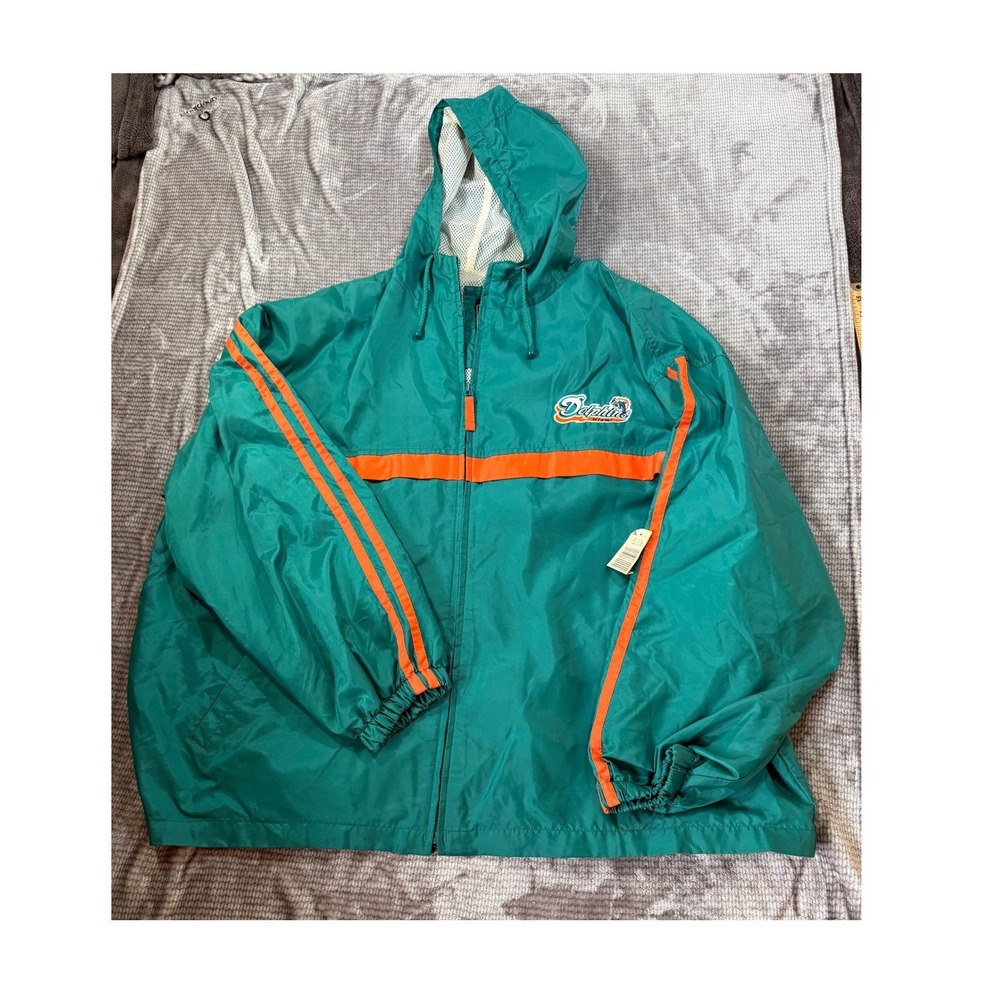 Vintage Miami Dolphins NFL Game Day Windbreaker Jacket Teal Orange Mens XXL NWT